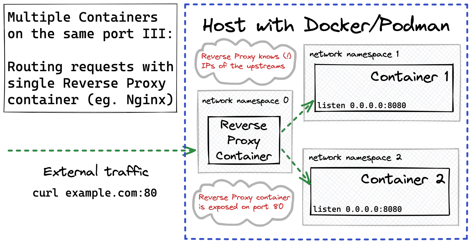 Multiple Docker containers behind a reverse proxy.