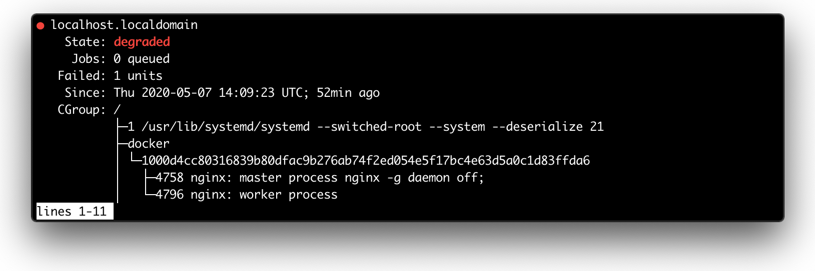 systemctl status output (excerpt)